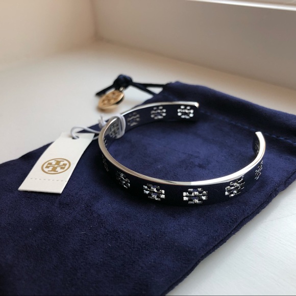 NWT Tory Burch Silver Pierced Logo Cuff Bracelet - Picture 2 of 7